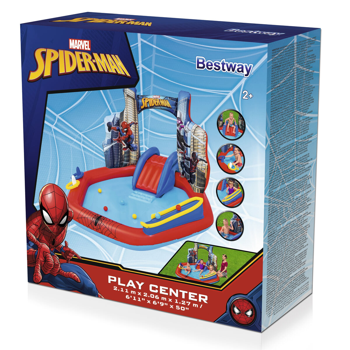 Bestway Piscina Hinchable Spiderman - detalle de las valvulas de inflado y el tapon de drenaje